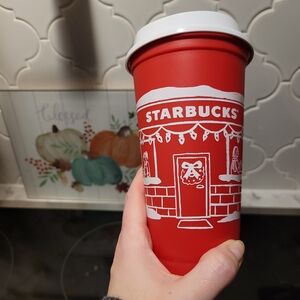 2025 Starbucks Red Cup - Festive Tumbler with White Storefront Design